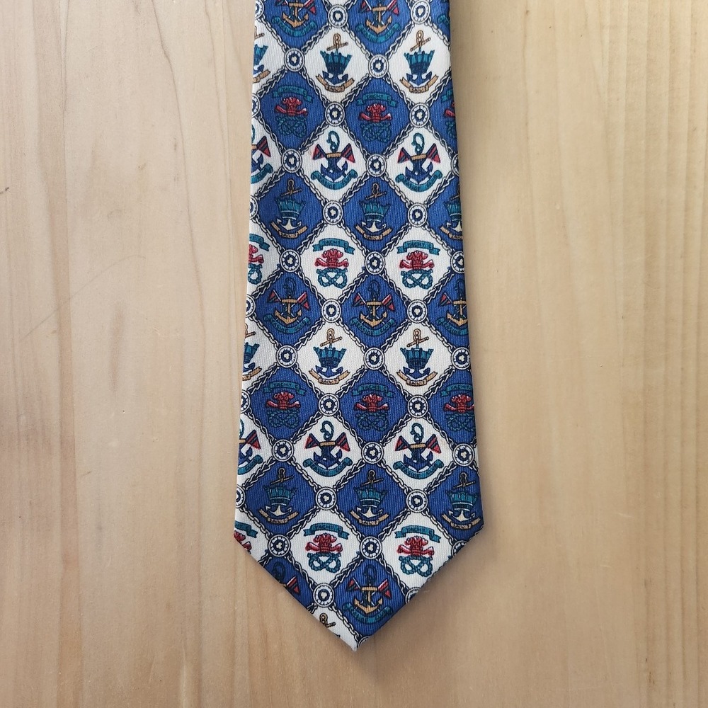 Vintage Blue and Cream Nautical Theme Tie